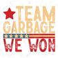 a red white and blue team garbage we won