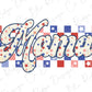 the word mama written in red, white, and blue stars