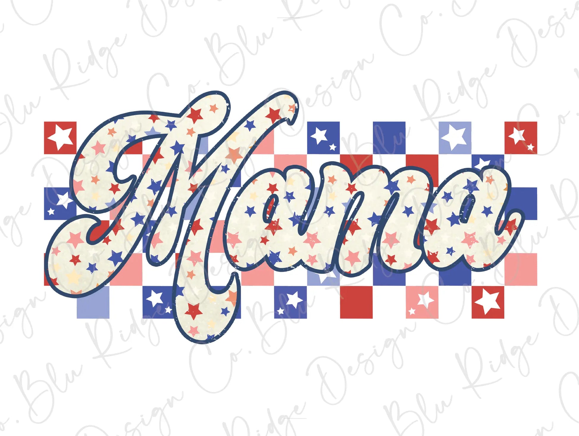 the word mama written in red, white, and blue stars