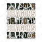 the text "DRAGONS" repeated in various sizes and orientations, creating a visually striking and textured effect.