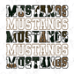 the word "MUSTANG" repeated in various sizes and orientations, creating a visually striking and textured effect.