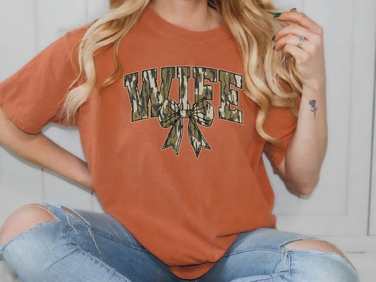 Camo Wife Coquette Bow Graphic T-Shirt