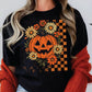 Floral Checkered Pumpkin Graphic T-Shirt