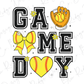 a game day svg file with a softball ball and glove