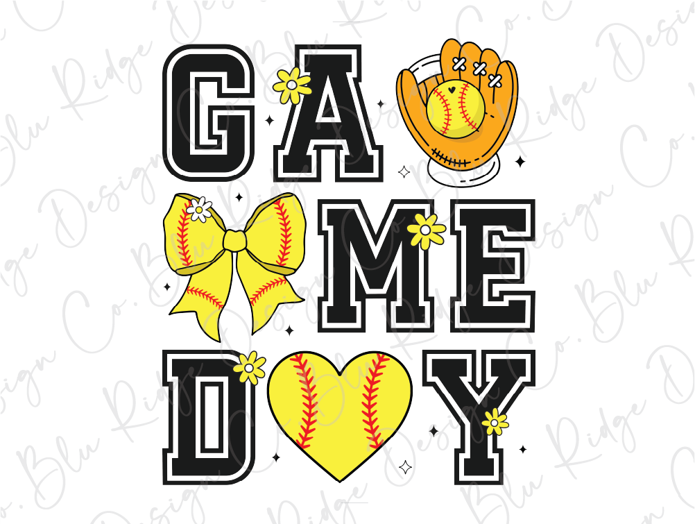 a game day svg file with a softball ball and glove