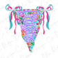 A colorful, floral-patterned banner with the word "Giraffes" written on it, along with two bows.