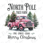 a pink truck with a christmas tree on the back