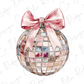 a christmas ornament with a pink bow on it