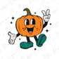 a cartoon pumpkin with a peace sign