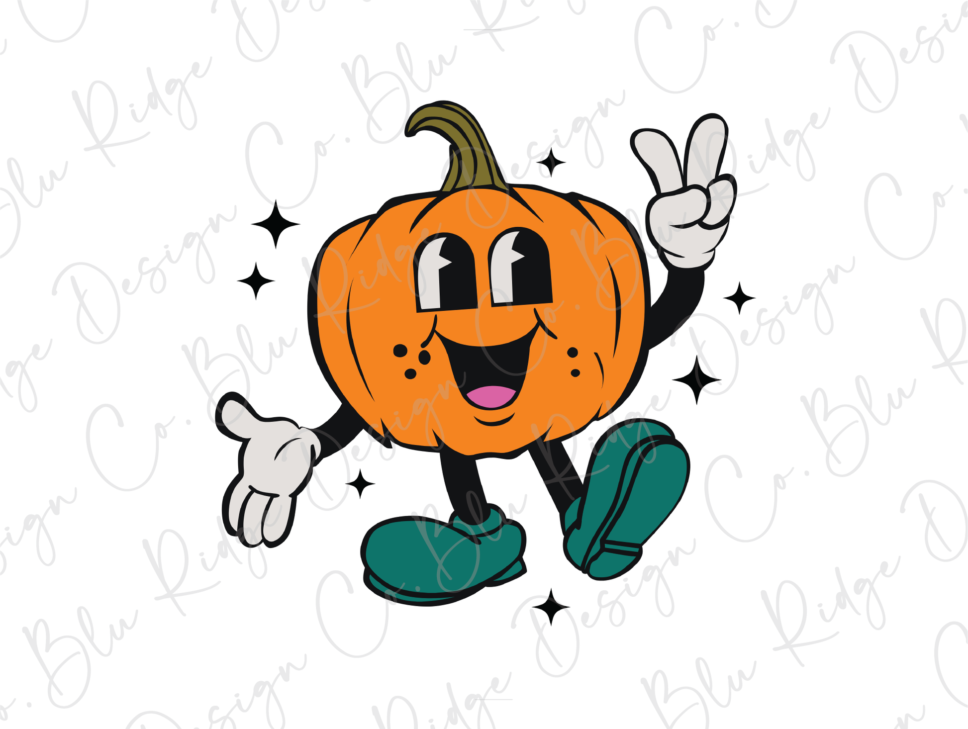 a cartoon pumpkin with a peace sign