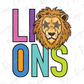 A stylized illustration of a lion's head with a star-shaped eye, accompanied by the word "LIONS" in a colorful, playful font.