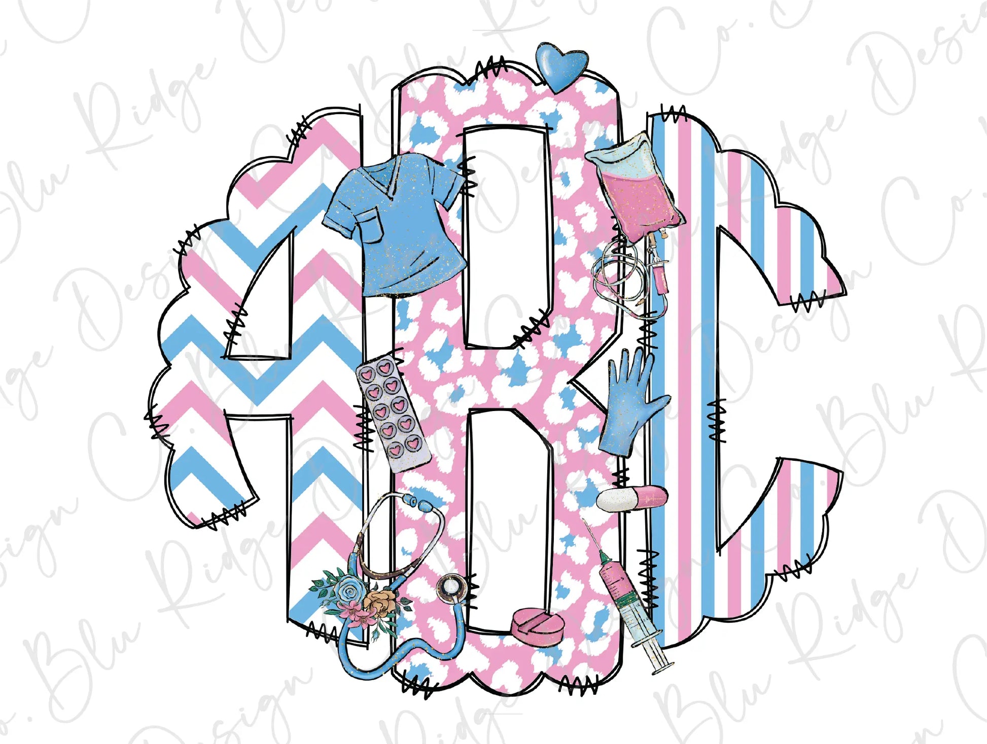 a pink and blue monogrammed monogrammed monogrammed monogrammed