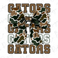 A camouflage bow with the word "GATORS" written in a stylized font, surrounded by the word "GATORS" in a larger font.