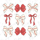 a set of red and white bows on a white background