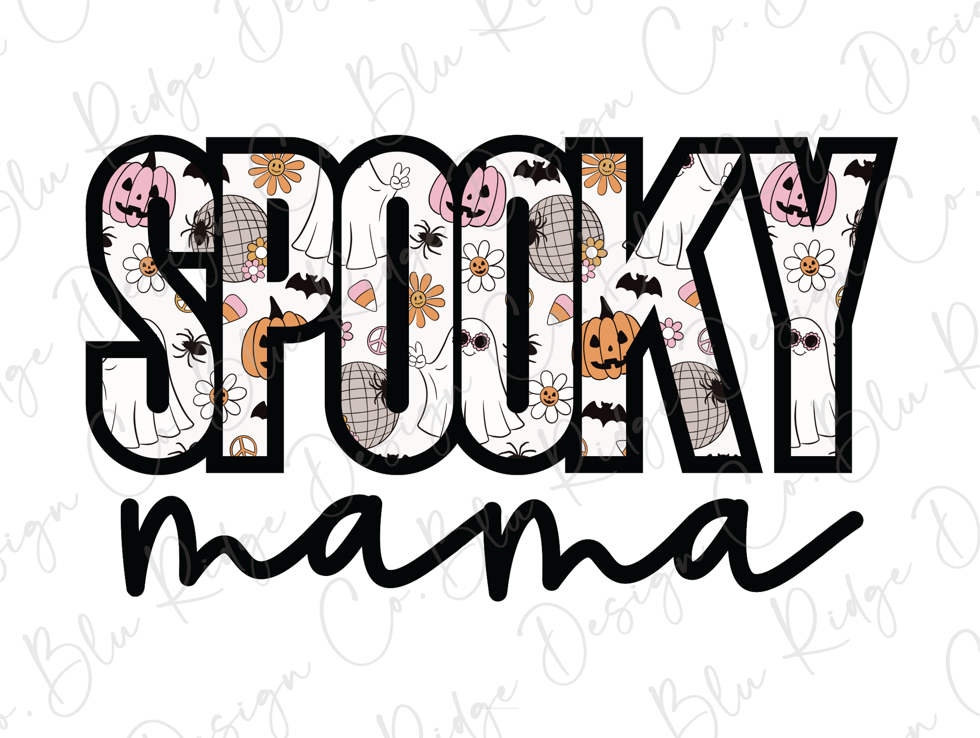 the word spooky mama is surrounded by halloween decorations