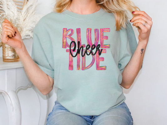 Blue Tide Cheer Colorful Streak Graphic T-Shirt