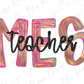 the word "Teacher" written in a stylized, colorful font.