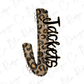 A stylized image of a letter "J" with a leopard print pattern, accompanied by the word "Jacket" written in a decorative font.