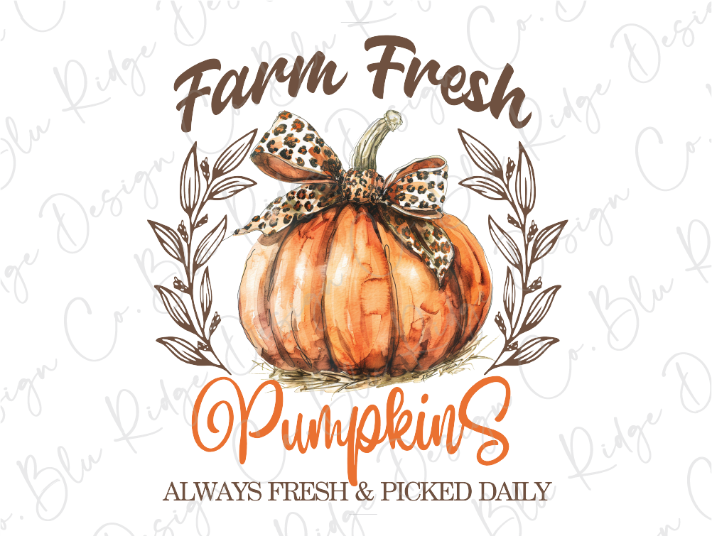 a pumpkin with a bow on it and the words farm fresh pumpkins always fresh