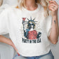 a woman wearing a t - shirt that says party in the usa