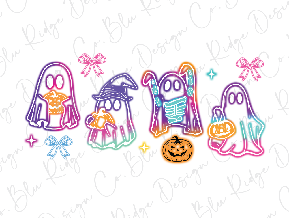 a group of halloween ghost cut outs on a white background