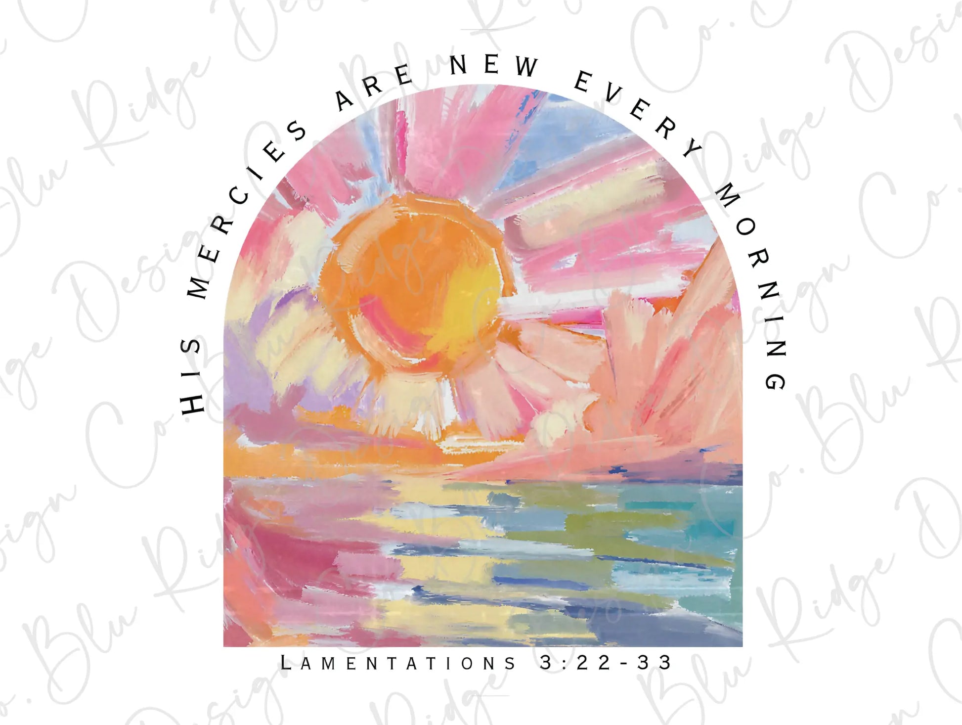 a painting of a sunset with the words, we are new every morning