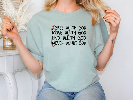 a woman wearing a t - shirt that says, are we with god?