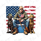 a man sitting on a bench with two dogs
