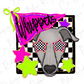 A stylized illustration of a dog's face with checkerboard star-shaped eyes, surrounded by a checkered flag and colorful stars.