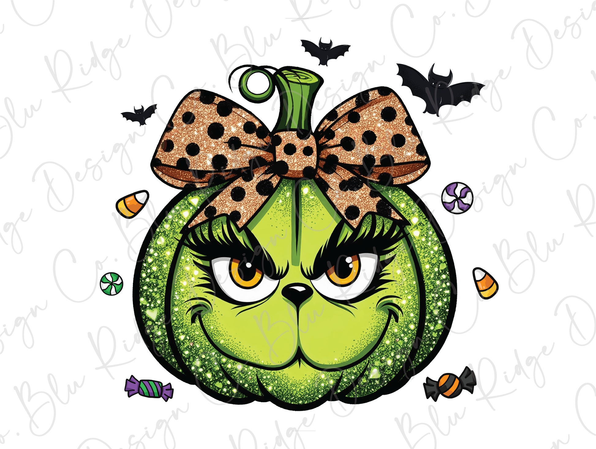 a green pumpkin with a bow on top of it