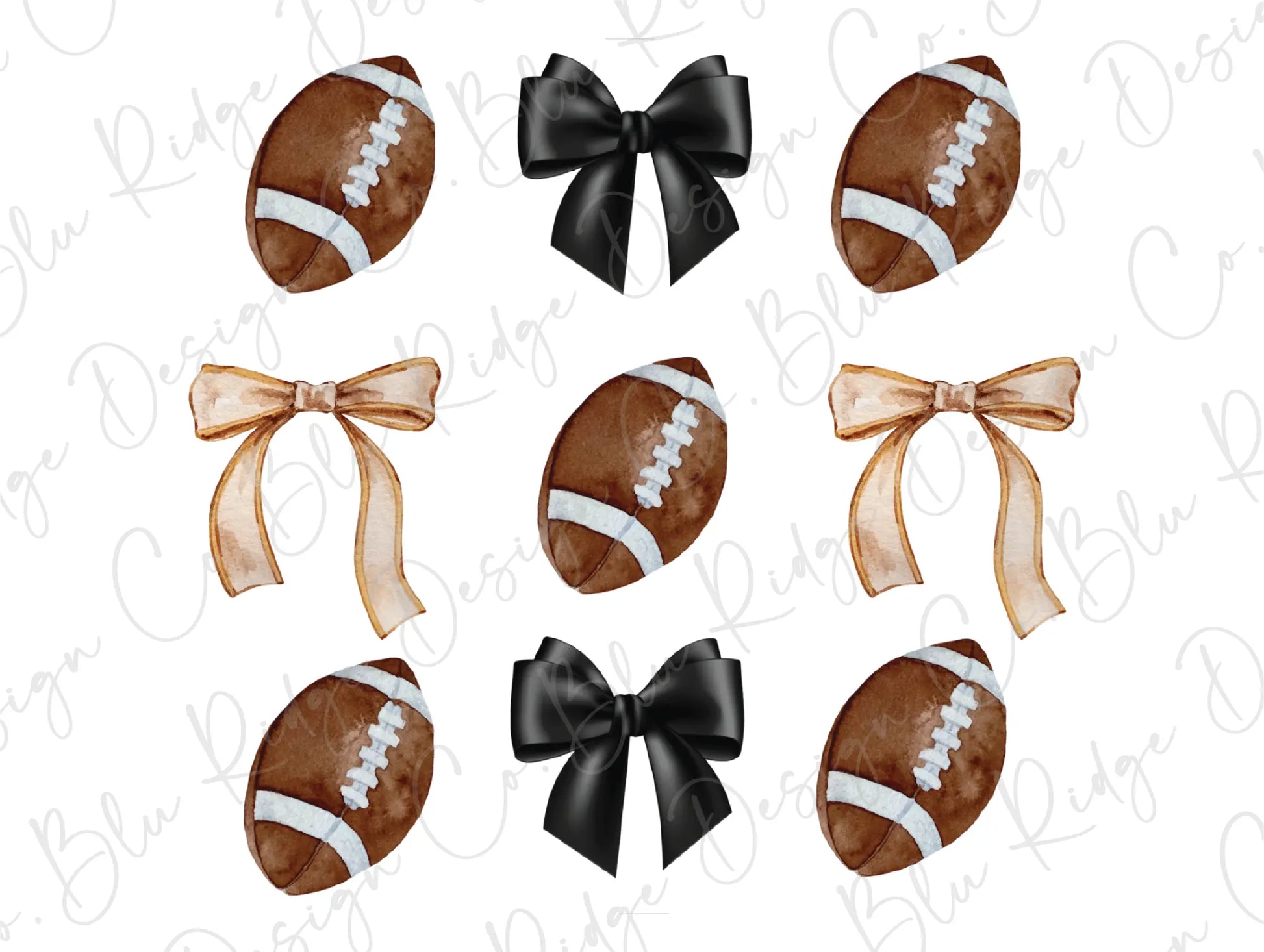 a set of six footballs with bows