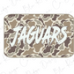 A camouflage-patterned rectangular object with the word "JAGUARS" written in a stylized font on it.