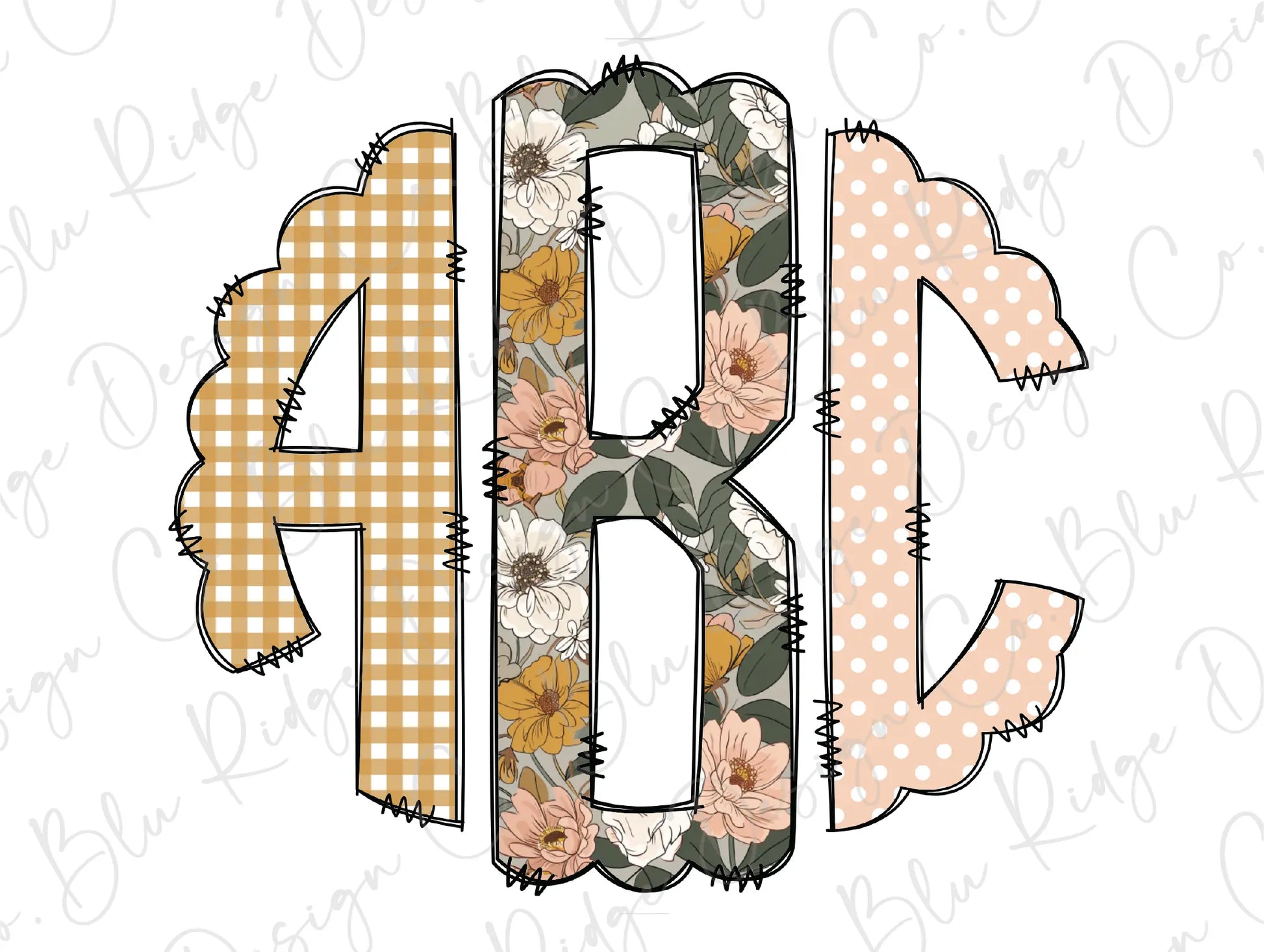 the letter b is made up of flowers and plaid fabric