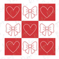 a red and white checkerboard with hearts and bows