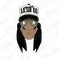 A stylized illustration of a person wearing a hat with the text "LET'S GO" and sunglasses with stars on them.