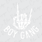 a white sticker with the words boy gang on it