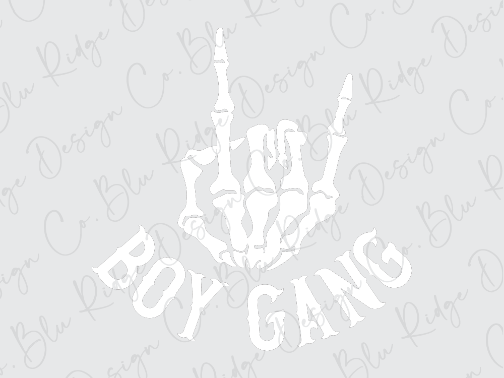 a white sticker with the words boy gang on it