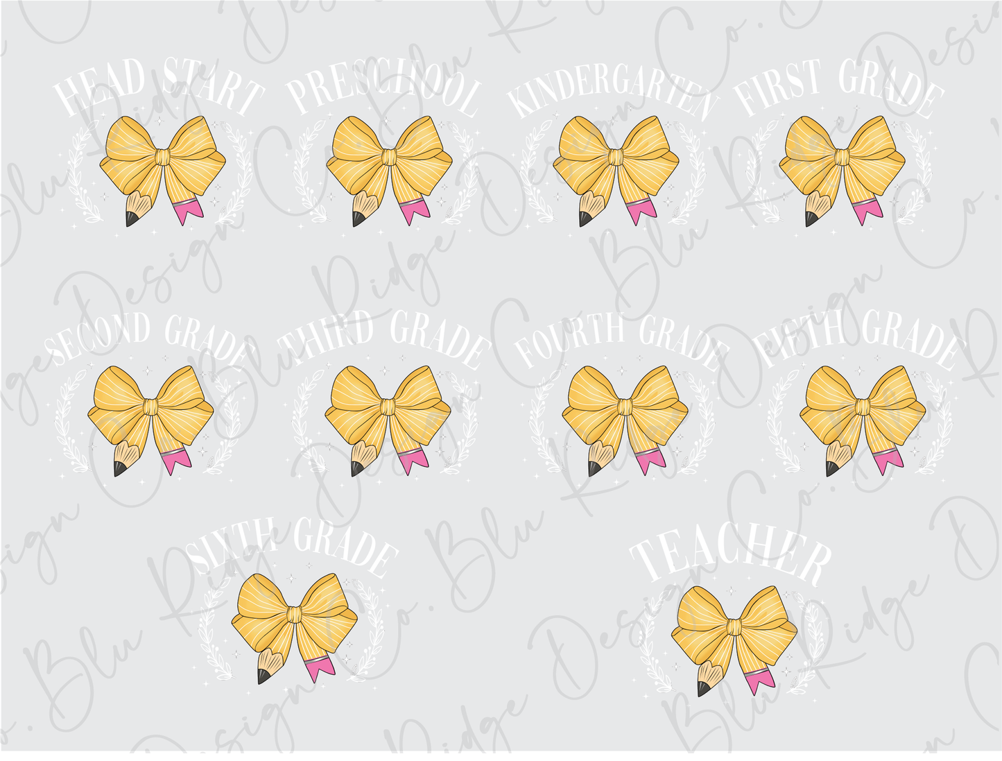 a group of yellow bows with pink bows on them