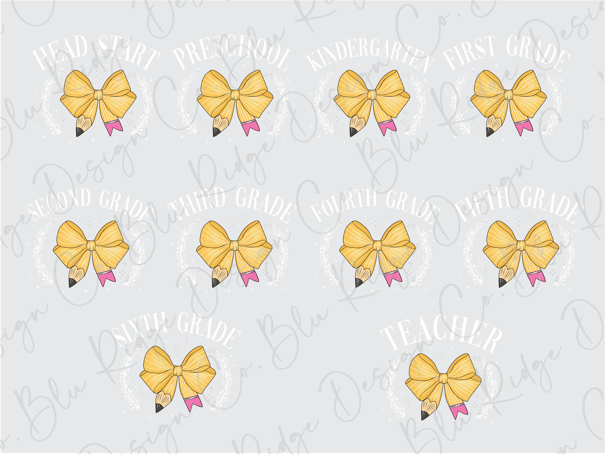 a group of yellow bows with pink bows on them