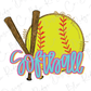 a softball and bat with the word softball on it