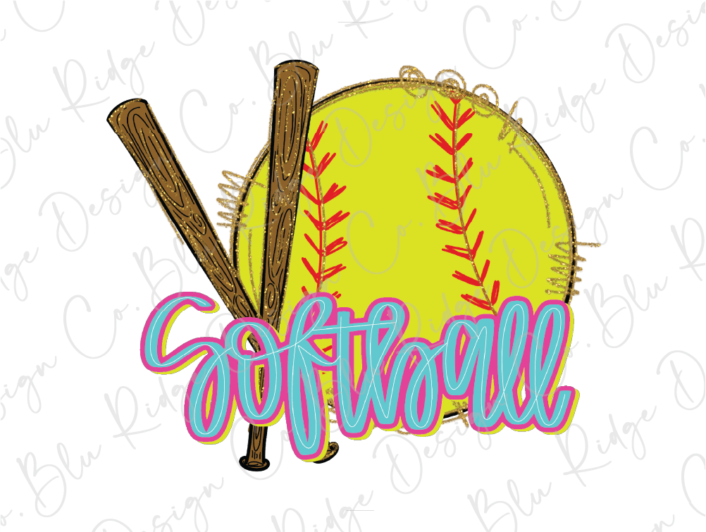 a softball and bat with the word softball on it