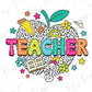 a teacher apple with a book and stars around it