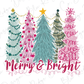 a merry and bright christmas card with trees