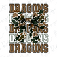 a camouflage bow with the word "DRAGONS" written in a bold, capitalized font below it.