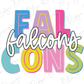 the word fallcons written in multicolored letters