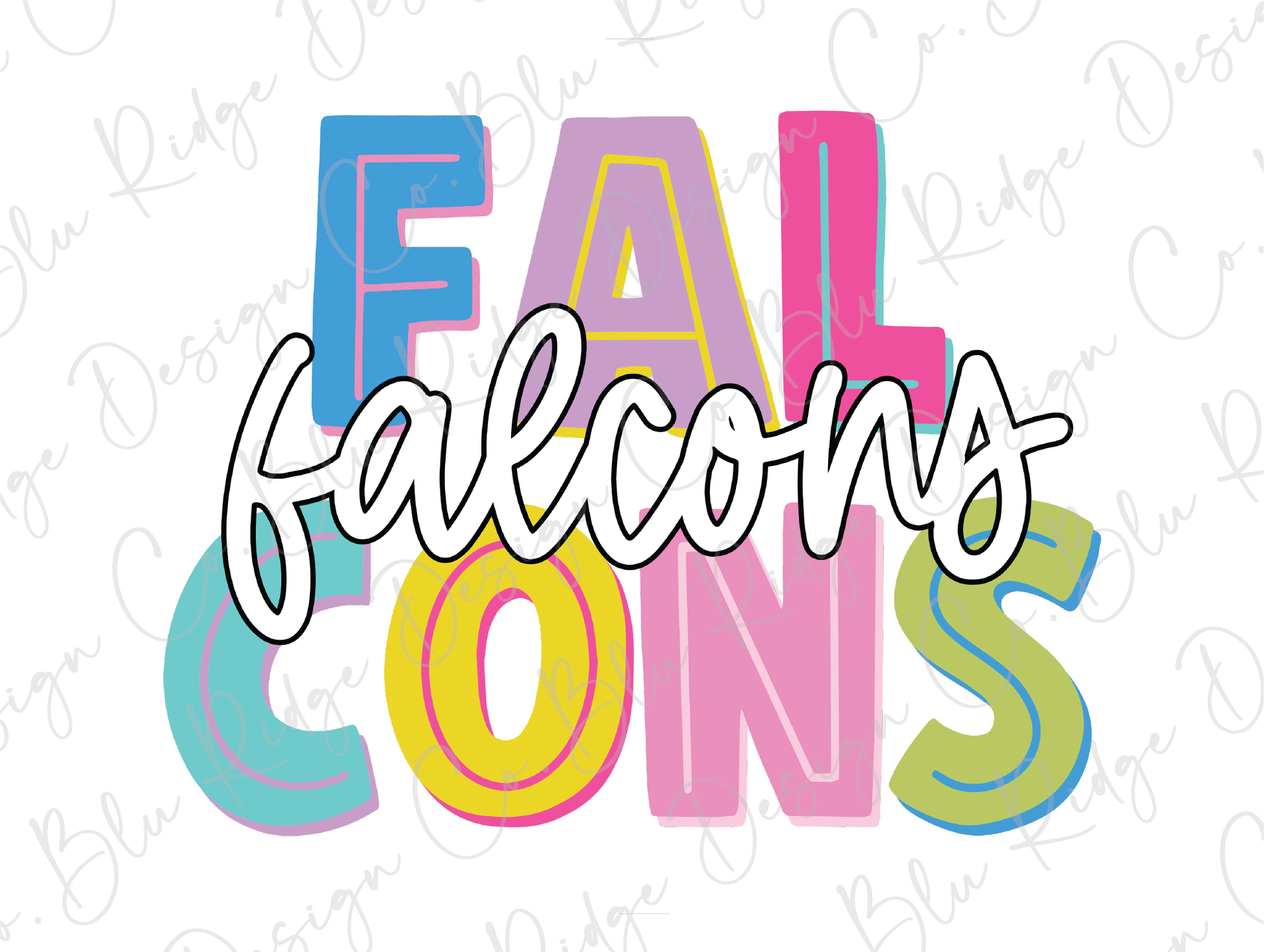 the word fallcons written in multicolored letters