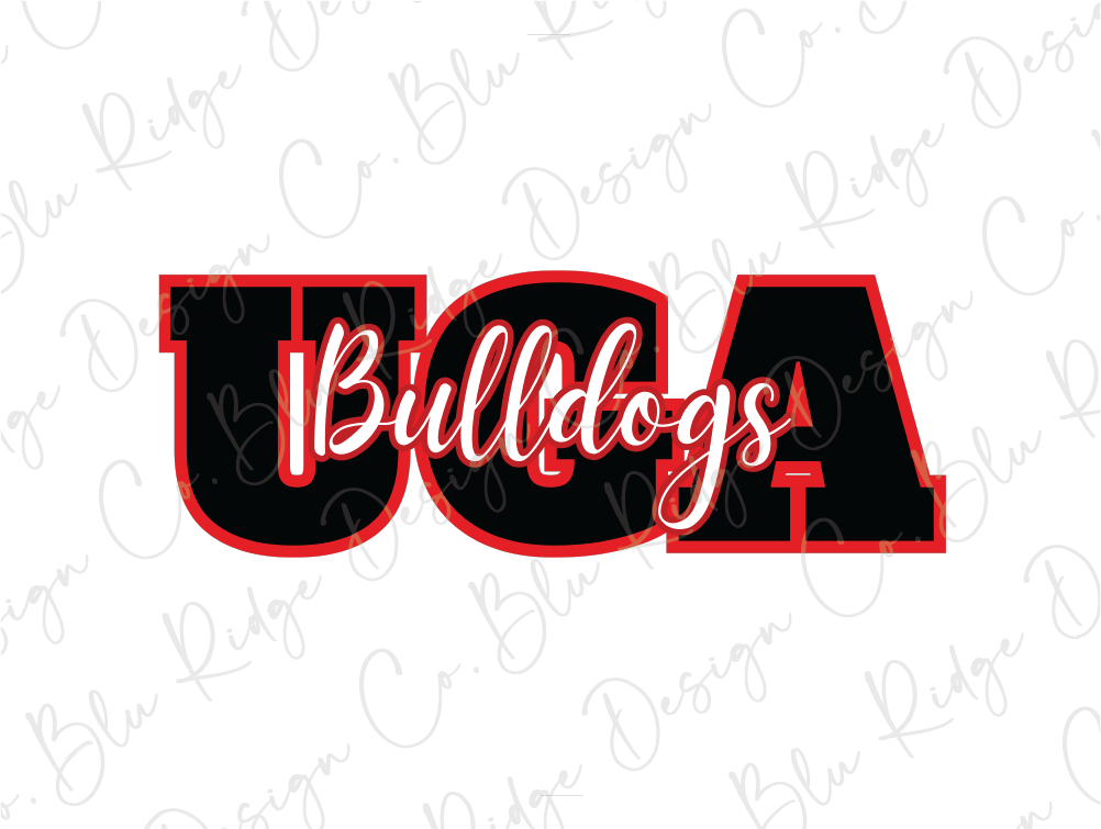 a red and black logo with the word bulldogs on it