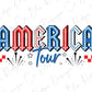 the word america tour written in red, white, and blue letters