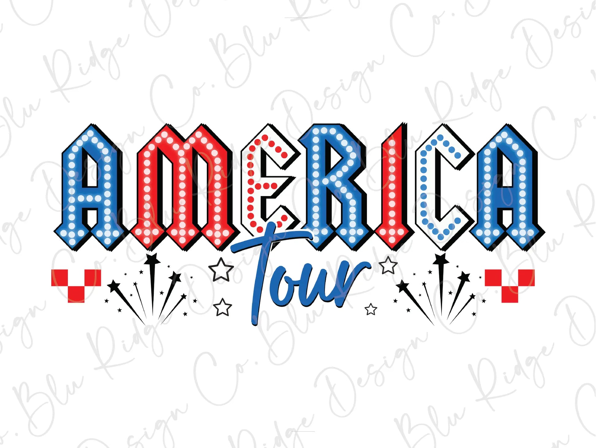 the word america tour written in red, white, and blue letters