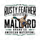 a logo for a brand called "Rusting Feather Outfitters Mallard".